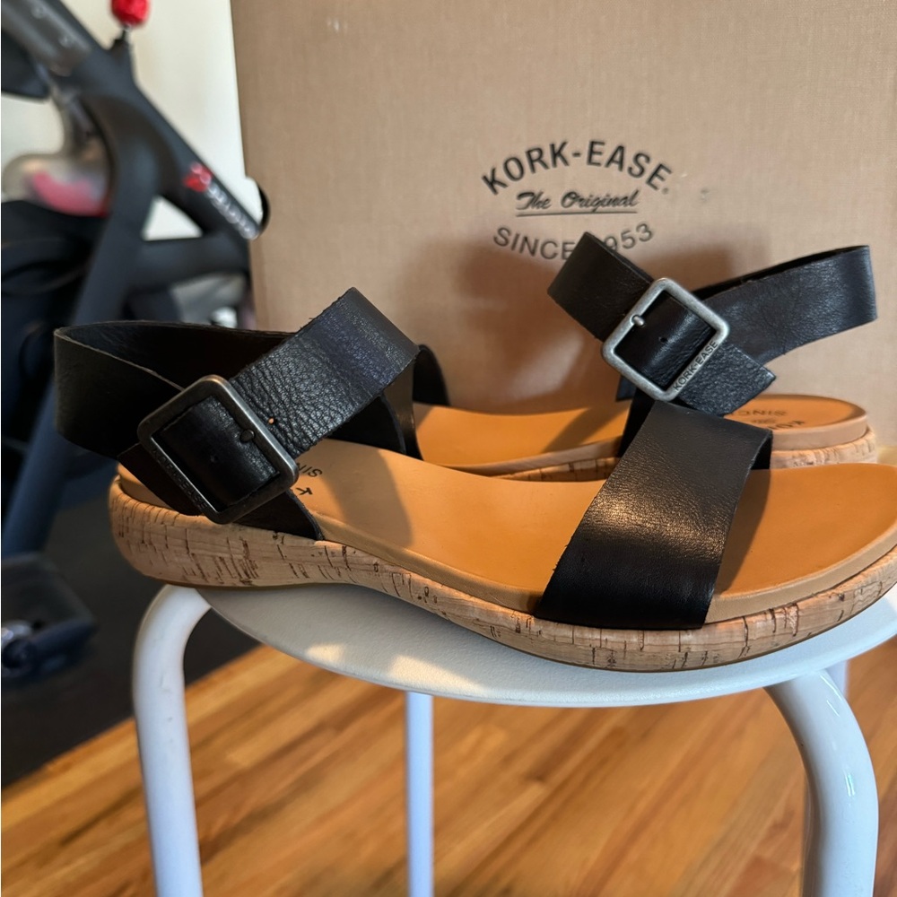 New Kork-Ease Lightening Black Sandal 9 M